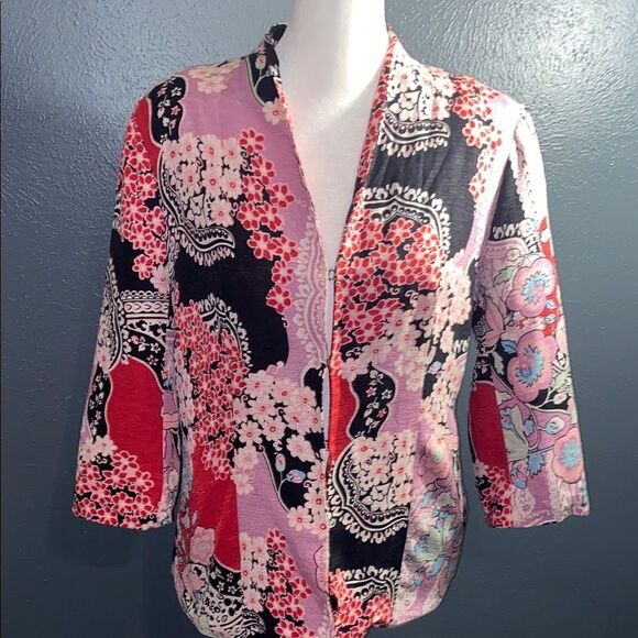 Norm Thompson Silk Blend jacket with Floral Accents small - Picture 1 of 6
